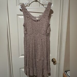 Hem & Thread Textured Mini Dress. Brown, cream & light green flowers. Size Large